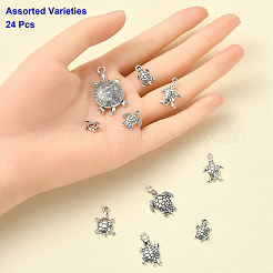 24Pcs 6 Styles Tibetan Style Alloy Sea Turtle Pendants&nbsp;FIND-YW0004-56