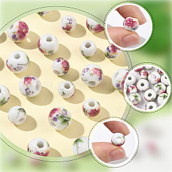 100Pcs 2 Styles Floral Printed Porcelain Beads&nbsp;PORC-SP0001-07
