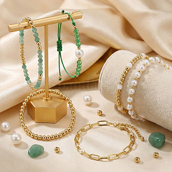 6Pcs 6 Styles Adjustable White Round Imitation Pearl & Glass & Brass Beaded Stretch Bracelet Sets&nbsp;HI6253-1
