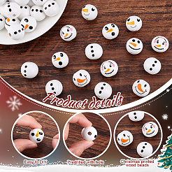 Round Christmas Snowman Print Wood European Beads&nbsp;WOOD-PH0003-25