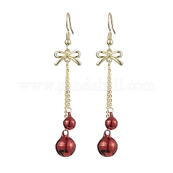 2Pairs 2 Colors Christmas Theme Brass Bell & Bowknot Dangle Earrings&nbsp;EJEW-JE05824