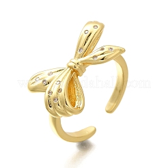 Rack Plating Brass Micro Pave Clear Cubic Zirconia Cuff Finger Rings for Women&nbsp;RJEW-M028-31G-02