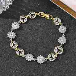 Brass Micro Pave Clear Cubic Zirconia Link Chain Bracelets for Women&nbsp;BJEW-C156-06B-PG
