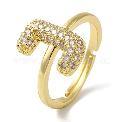 Rack Plating Letter Brass Micro Pave Clear Cubic Zirconia Adjustable Rings for Women&nbsp;KK-S391-03G-J