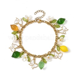 Spring Alloy Enamel Butterfly & Glass Lemon Multi Charm Bracelets&nbsp;BJEW-JB14376