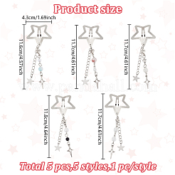 5Pcs 5 Styles Star Alloy Snap Hair Clips&nbsp;PHAR-GO0001-02