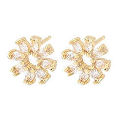Flower Brass Micro Pave Clear Cubic Zirconia Stud Earrings&nbsp;EJEW-F400-01C-G