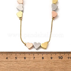 Brass Triple Color Heart Beaded Box Chain Necklaces&nbsp;NJEW-H057-01