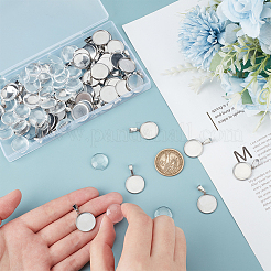 50Pcs Flat Round 304 Stainless Steel Pendant Cabochon Settings&nbsp;FIND-UN0002-52