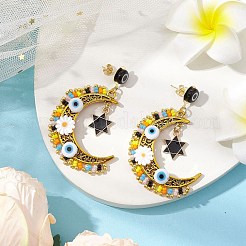 Moon & Star Glass Seed Beaded Stud Dangle Earrings for Women&nbsp;EJEW-MZ00200