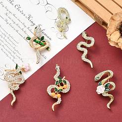 6Pcs 6 Styles Sanke with Rose Alloy Rhinestone Brooches&nbsp;JEWB-CJ0001-81