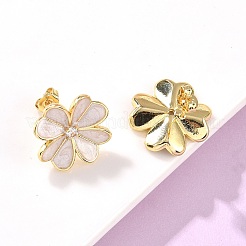 Flower Brass Enamel Stud Earrings&nbsp;EJEW-C177-01G-02