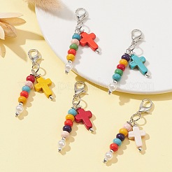 Cross & Round Synthetic Turquoise Pendant Decoration&nbsp;HJEW-JM01174