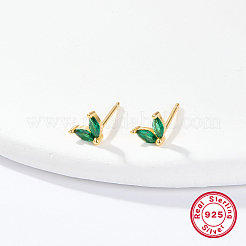 Golden 925 Sterling Silver Micro Pave Cubic Zirconia Stud Earrings&nbsp;FJ9969-1