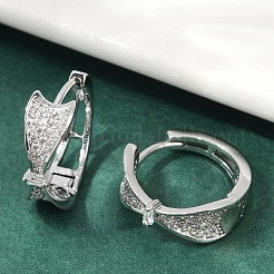Brass Clear Cubic Zirconia Hoop Earrings&nbsp;EJEW-Q016-01P