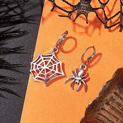Halloween Spider Web & Spider Tibetan Style Alloy Dangle Earrings&nbsp;EJEW-JE05852-1