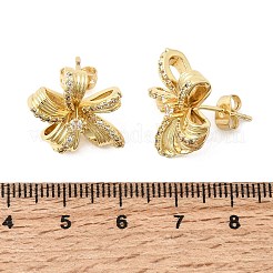 Valentine's Day Flower Brass Clear Cubic Zirconia Stud Earrings for Women&nbsp;EJEW-A162-09G