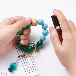 Round & Polygon Natural Wood Beads Stretch Bracelets Keychains&nbsp;KEYC-JKC00318