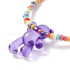 Acrylic Bear & Glass Seed Beaded Necklace for Women&nbsp;NJEW-JN03930
