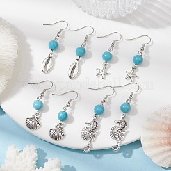 4 Pairs 4 Styles Synthetic Turquoise Beaded Dangle Earrings&nbsp;EJEW-JE05496-S