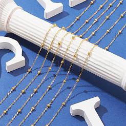 Brass Flat Oval Cable Chains with Round Beaded&nbsp;CHC-YW0001-07