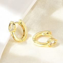 Teardrop Brass Micro Pave Clear Cubic Zirconia Hoop Earrings&nbsp;EJEW-D311-132G