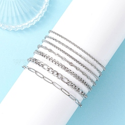 7Pcs 304 Stainless Steel Figaro Chains & Venetian Chains & Water Wave Chains & Cable Chains & Rolo Chains & Bracelets for Women&nbsp;BJEW-JB12773