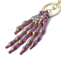 Halloween Plastic Skeleton Hand Pendant Keychain&nbsp;HJEW-H063-01G-01