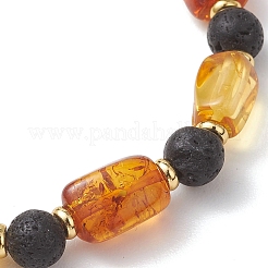 Natural Amber and Lava Rock Beads Stretch Bracelets for Women Men&nbsp;BJEW-JB13385