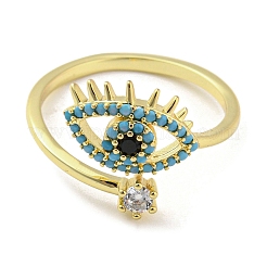 Eye Shape Brass Micro Pave Cubic Zirconia Open Cuff Rings&nbsp;RJEW-Q804-02G