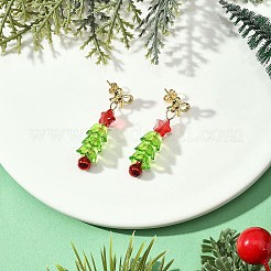Christmas Tree Glass & Acrylic Beads Dangle Stud Earrings&nbsp;EJEW-JE06671