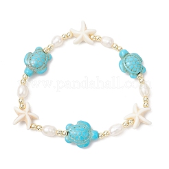 2Pcs Turtle and Starfish Synthetic Turquoise Beads & Natural Cultured Freshwater Pearl Beads Bracelets for Women&nbsp;BJEW-JB12046
