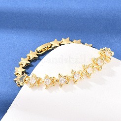 Brass Micro Pave Clear Cubic Zirconia Star Link Chain Bracelets&nbsp;BJEW-F528-02G