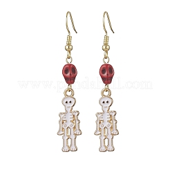 Halloween Alloy Enamel & Synthetic Turquoise Skull Pendant Necklace & Stud Earring Sets&nbsp;SJEW-JS01341