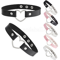 6Pcs 6 Styles Adjustable Gothic Two Tone PU Leather Alloy Heart Choker Necklaces for Women&nbsp;NJEW-CL0007-07