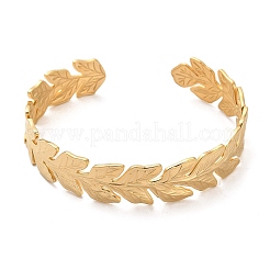 304 Stainless Steel Leaf Cuff Bangles&nbsp;BJEW-G694-08G