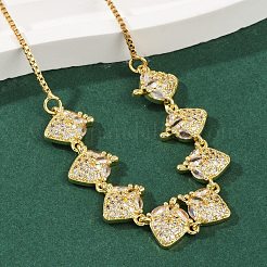 Brass Micro Pave Clear Cubic Zirconia Fruit Bib Necklaces&nbsp;NJEW-F342-01A-G