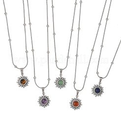 Natural Mixed Stone 304 Stainless Steel Sun Pendant Satellite Chain Necklaces&nbsp;NJEW-JN06501