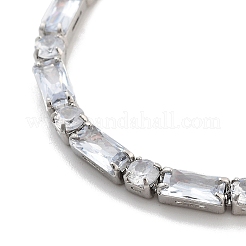 Brass Pave Clear Cubic Zirconia Rectangle & Flat Round Link Bracelets&nbsp;BJEW-B094-02A