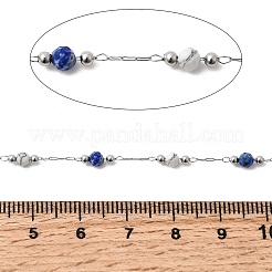 Handmade Natural Lapis Lazuli & Synthetic Howlite Beads & 316 Stainless Steel Round Link Chains&nbsp;CHS-L033-07P-03