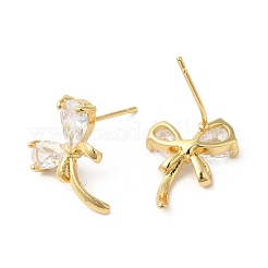Bowknot Brass Micro Pave Cubic Zirconia Stud Earrings for Women&nbsp;EJEW-F316-15G