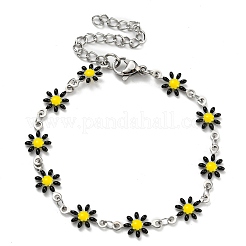 304 Stainless Steel Flower Link Chain Bracelets with Enamel&nbsp;BJEW-E088-02P