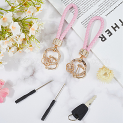 2Pcs PU Leather and Alloy Rhinestone Braided Keychain&nbsp;KEYC-CL0001-15D