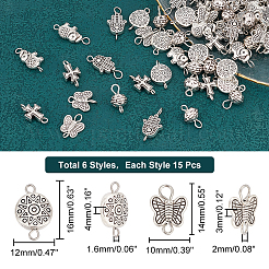 90Pcs 6 Styles Tibetan Style Alloy Connector Charms&nbsp;FIND-AR0003-28