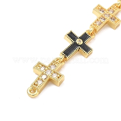 Brass Micro Pave Clear Cubic Zirconia 5 Cross Links Connector Charms&nbsp;KK-H539-15G-06
