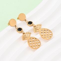 304 Stainless Steel Pineapple Dangle Stud Earrings&nbsp;EJEW-F393-09G