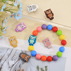 14Pcs 7 Colors Owl Food Grade Eco-Friendly Silicone Focal Beads&nbsp;SIL-CA0003-09