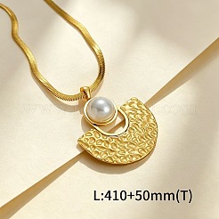 304 Stainless Steel & Imitation Pearl Textured Pendant Necklaces&nbsp;WGD189B-02