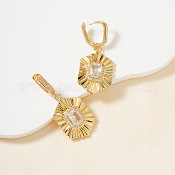Elegant Hexagon Brass Clear Cubic Zirconia Hoop Earrings&nbsp;MI6805