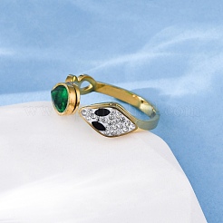 304 Stainless Steel with Rhinestone and Glass Cuff Rings&nbsp;RJEW-Q020-04G